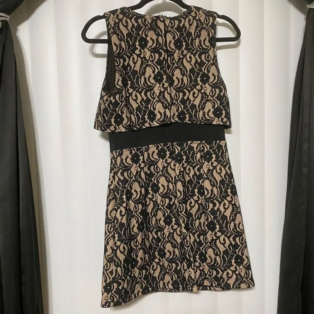 Forever 21 lacs formal dress nude undertone with sheer mid drift , zippered back